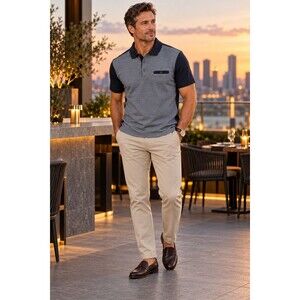 BOSS Hugo Boss Ancona 21 Polo Men's XL Navy Blue Two Tone Mercerized Cotton Luxe